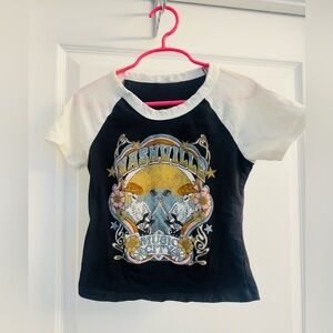 Tilly’s Girls Full Tilt Black & White Nashville Music City Raglan Tee- size s